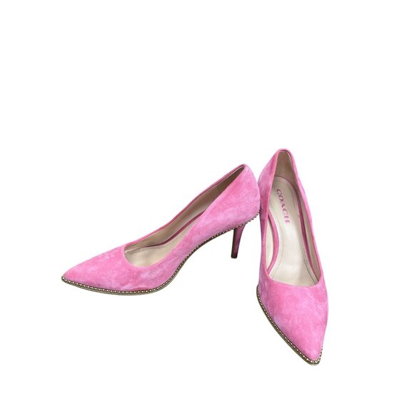 Coach Womans Pink Suede Beaded Trim 3.5" Heels Size 7.5B SKU 9494 - Picture 1 of 16